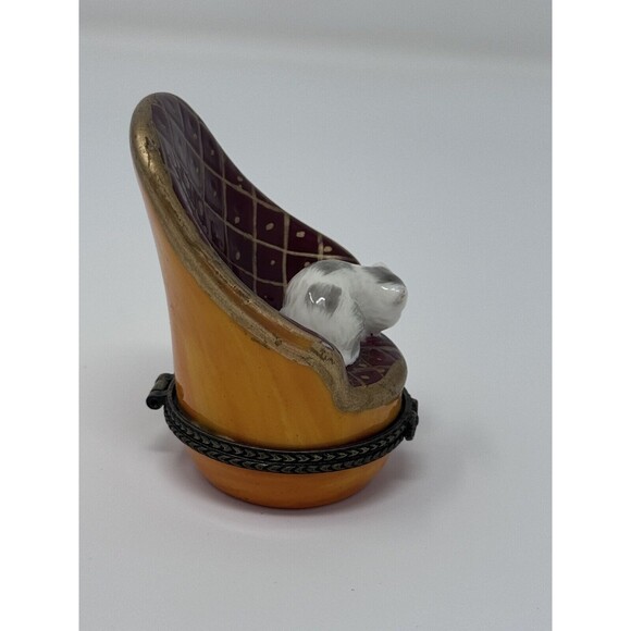 Sleeping Cat Kitten in Chair Trinket Jewelry Box 3” Red Orange - Picture 4 of 7